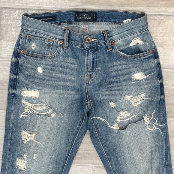 Lucky Brand Sienna Cigarette Ankle Cropped Boyfriend Distressed Jeans Size 24 - Picture 4 of 12